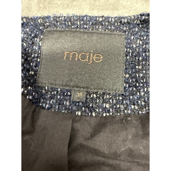 Maje Black Tweed Leather Sleeve Moto Zip Jacket FR 38 US 6 Chic Parisian Style - Picture 11 of 12